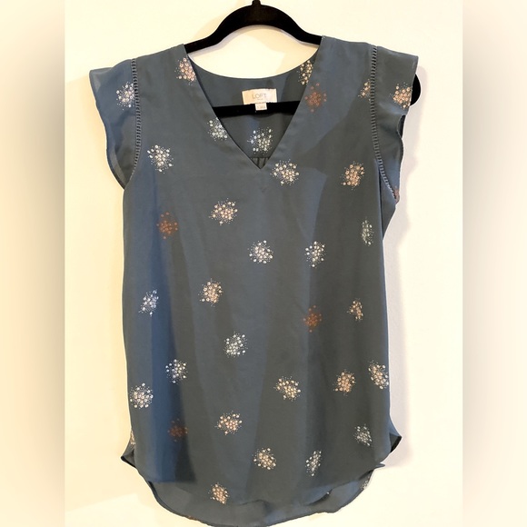 LOFT Tops - Loft, Dark Teal Short Sleeve Blouse with a Floral Burst Pattern, Size S